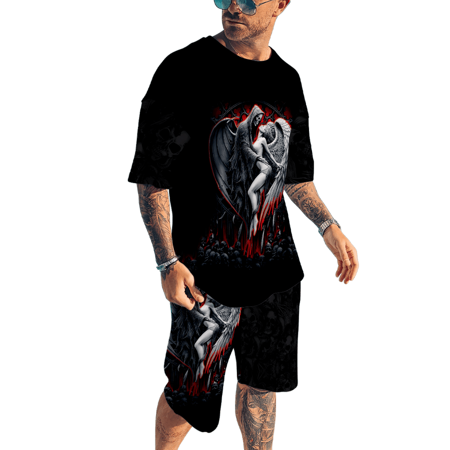 Skull and Beauty 3D All Over Printed Combo T-Shirt BoardShorts