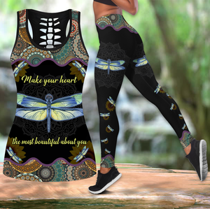 Dragonfly make your heart the most beautiful about you legging + hollow tank combo