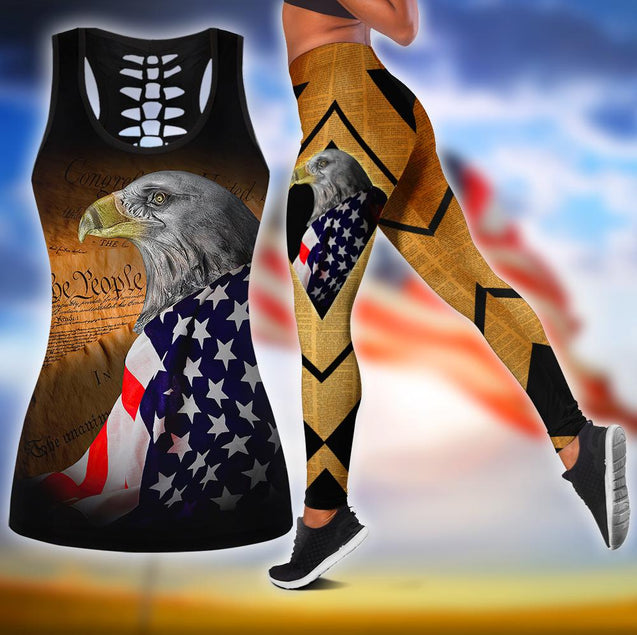 Happy Independence Day United States of America 3D All Over Printed Legging + Hollow Tank