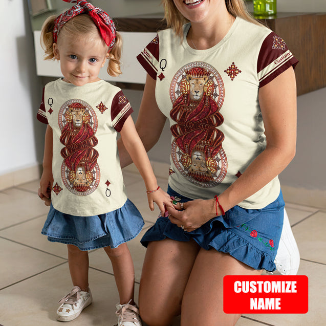 Gift For Son and Daughter Lion Queen Poker 3D All Over Printed Shirts For Kids From 1 year - 15 years