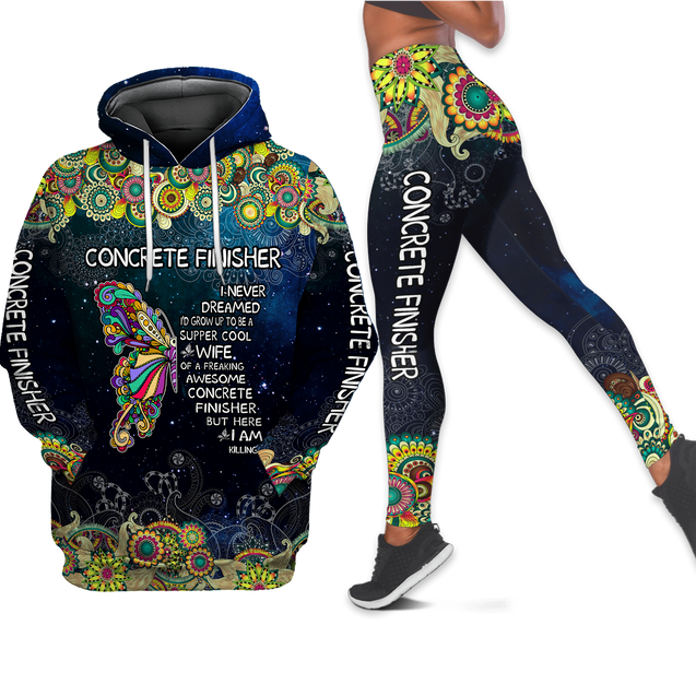 Wife of Concrete Finisher butterfly pattern combo legging hoodie