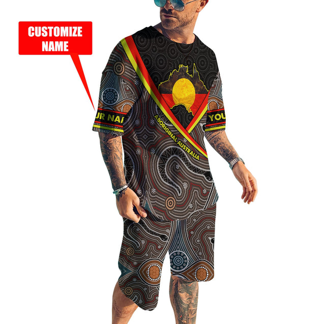 Custom name Proud to be aboriginal Totem Brown 3D design printed Combo T-Shirt BoardShorts