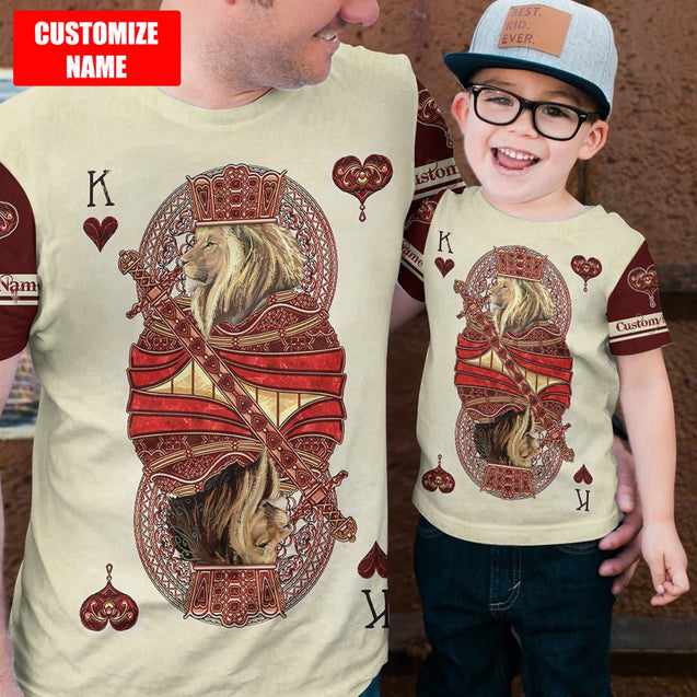 Gift For Son and Daughter Custom Name King Hearts Lion Poker 3D All Over Printed Shirts For Kids From 1 year - 15 years