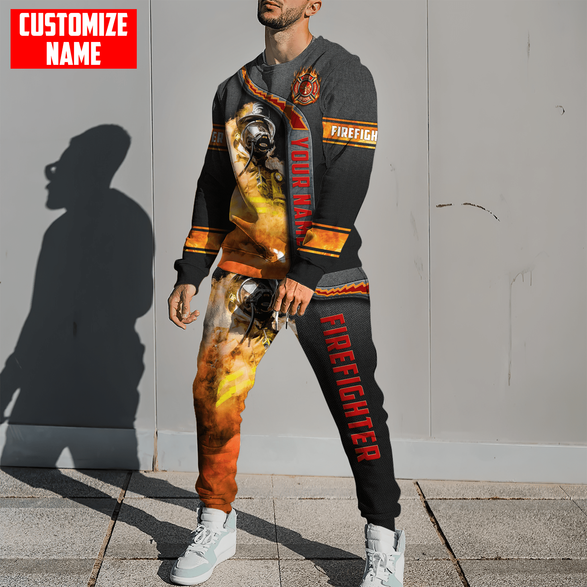 Customize Name Firefighter3D All Over Printed Combo Sweater + Sweatpant