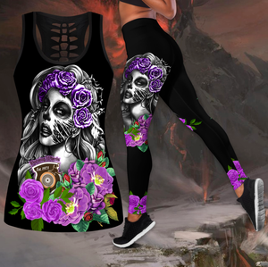 Skull Girl Biker Legging + hollow tank combo outfit