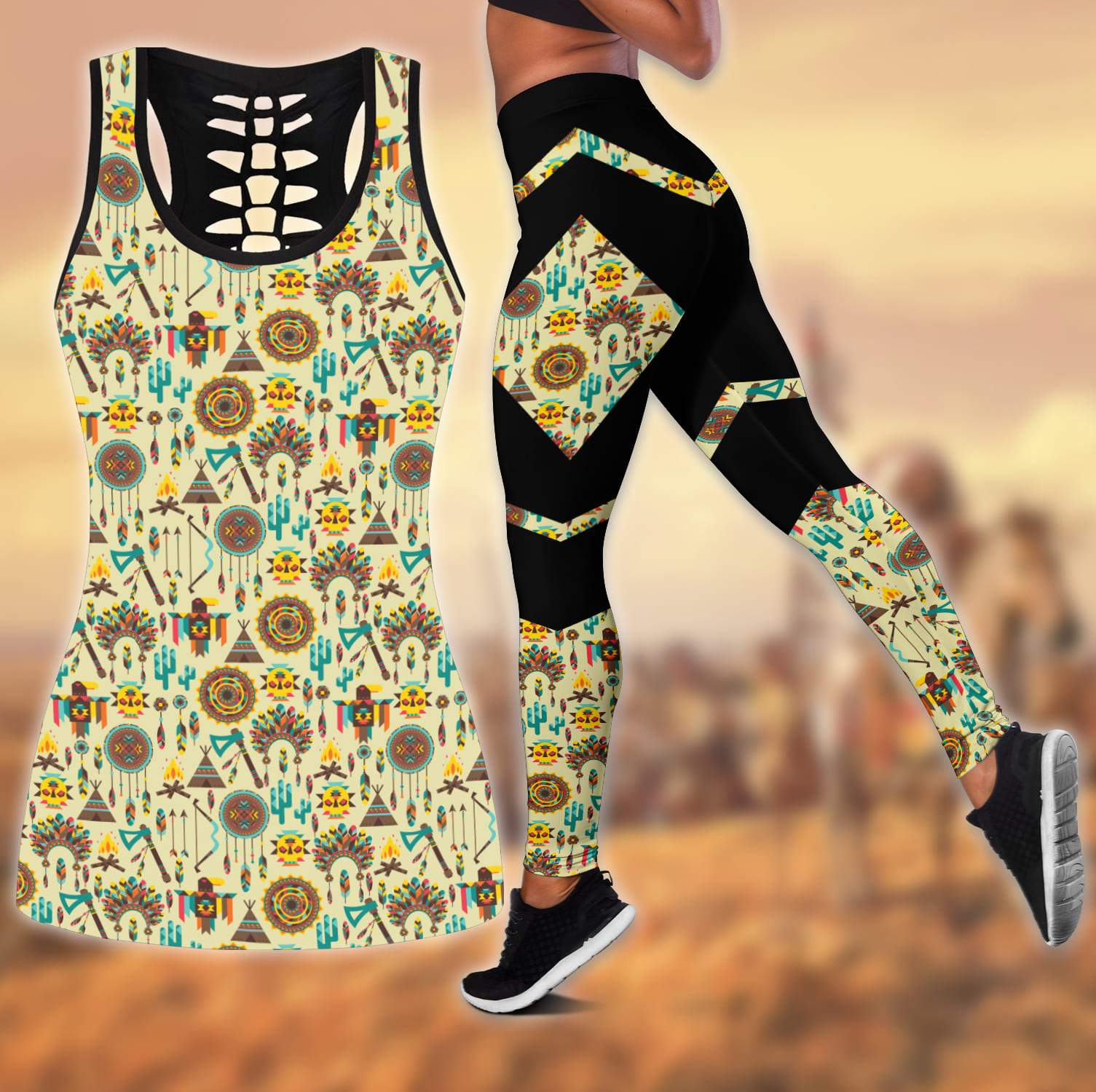 Native American 3D All Over Printed Legging + Hollow Tank Combo