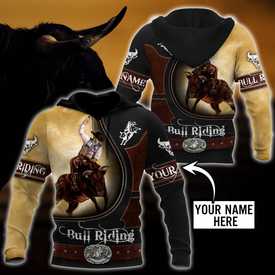 Personalized Name Bull Riding 3D All Over Printed Unisex Shirts Yellow Ver2