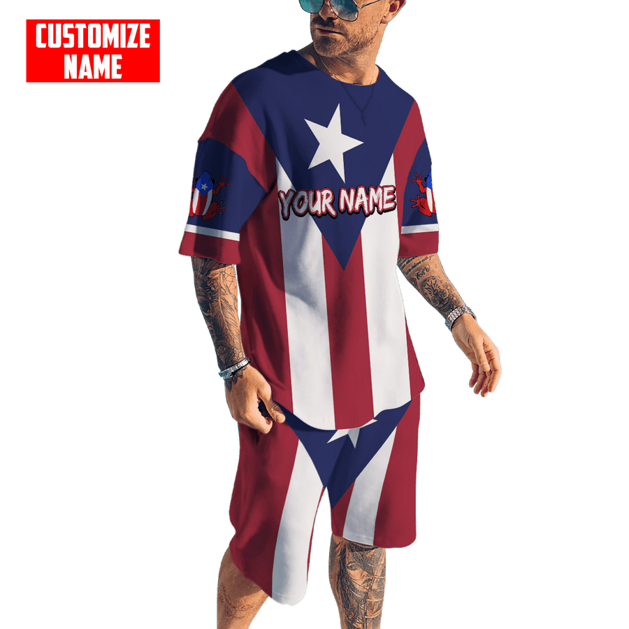 Customize Name Puerto Rico Combo T-Shirt And Board Short