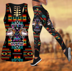 Wolf Native American 3D All Over Printed Legging + Hollow Tank