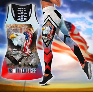 Happy Independence Day United States of America 3D All Over Printed Legging + Hollow Tank