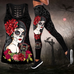 Skull Girl Biker Legging + hollow tank combo outfit