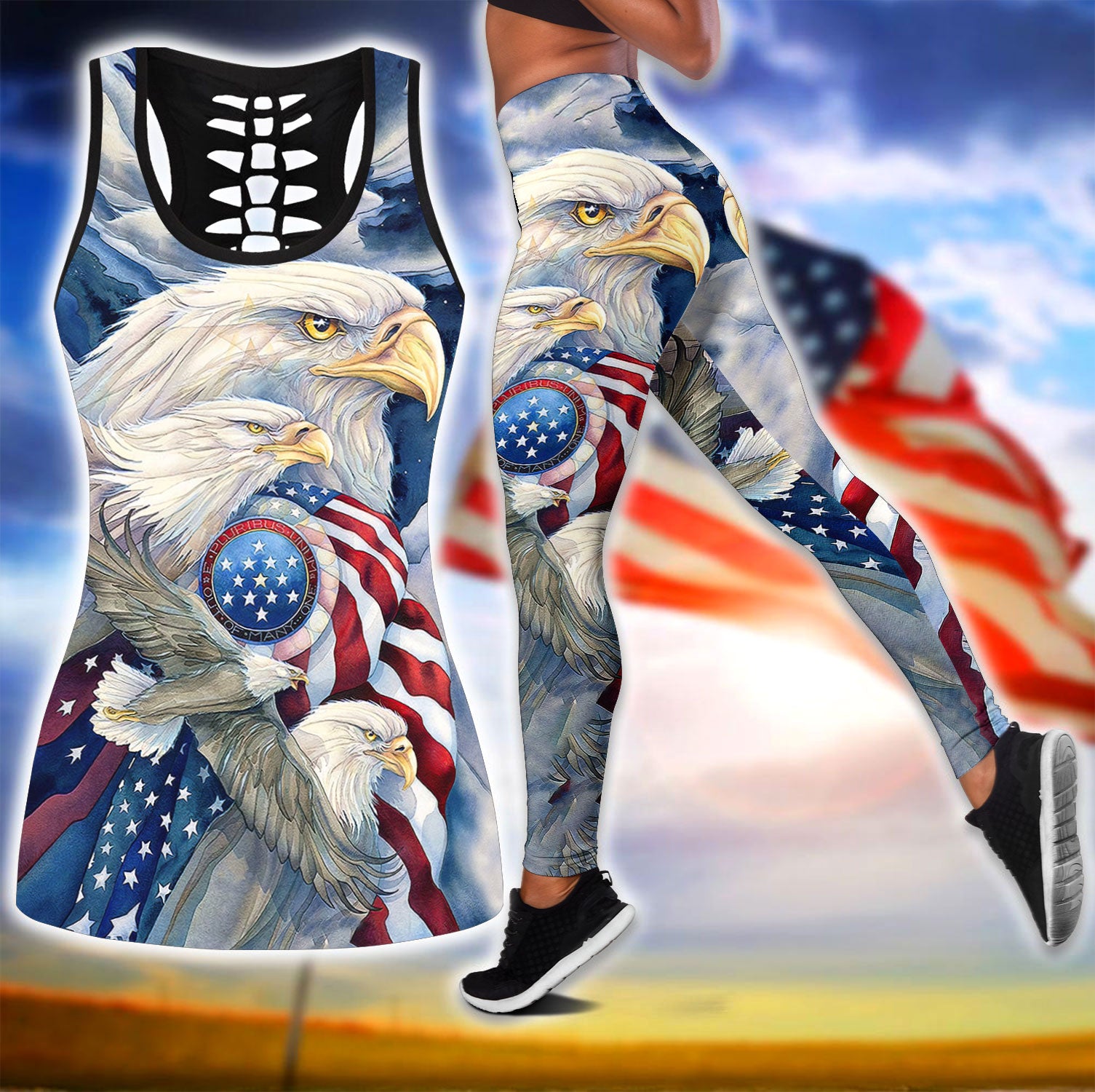 American 3D All Over Printed Legging + Hollow Tank