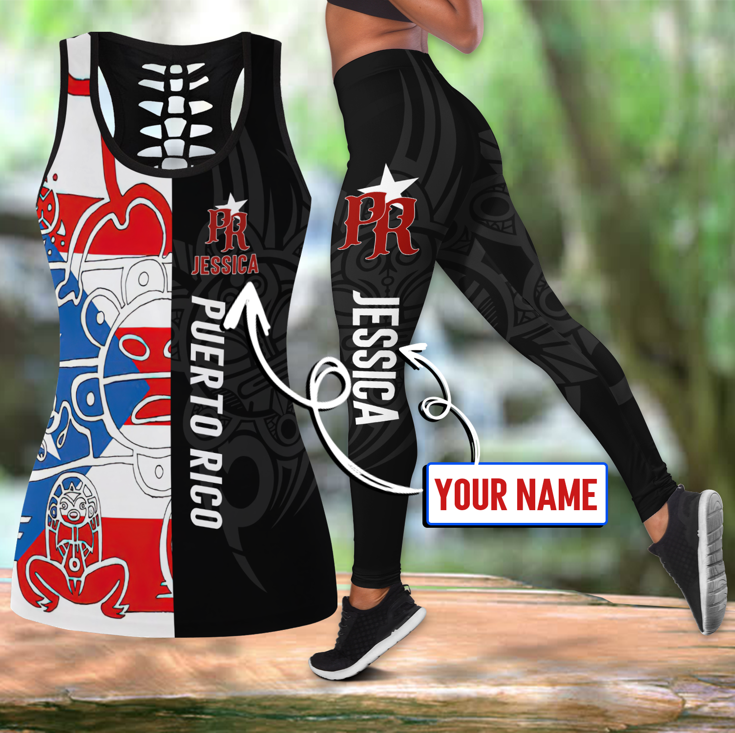 Customize Name Puerto Rico Symbols PR Combo Hollow Tank Top And Legging Outfit MH24022102