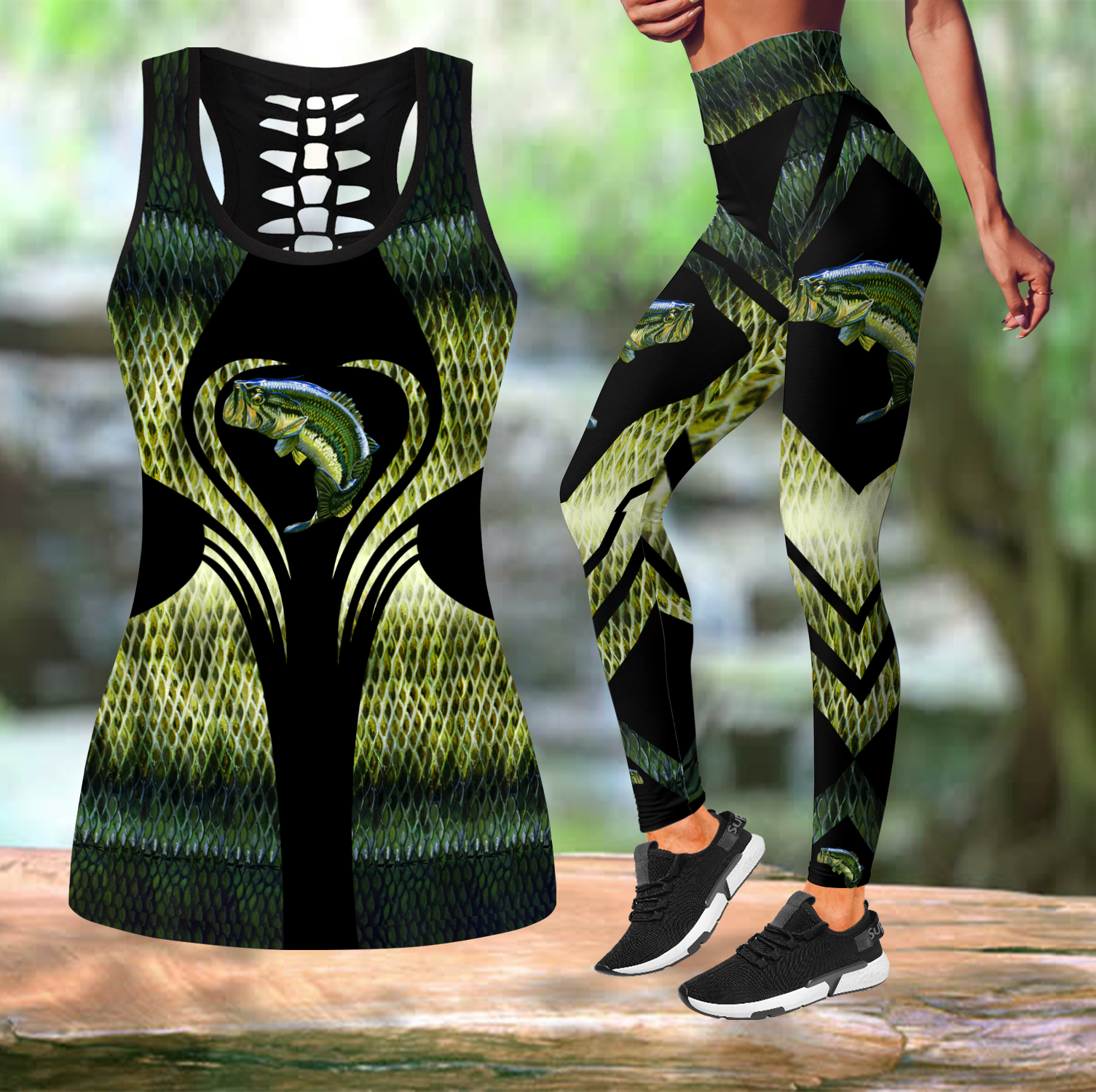 Bass Fishing Painting Skin Camo Combo Legging Tank