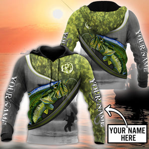 Custom name Bass fishing Fisherman Camo 3D Design print shirts