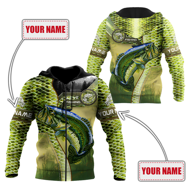 Custom name Bass Master Fishing camo 3D print shirts