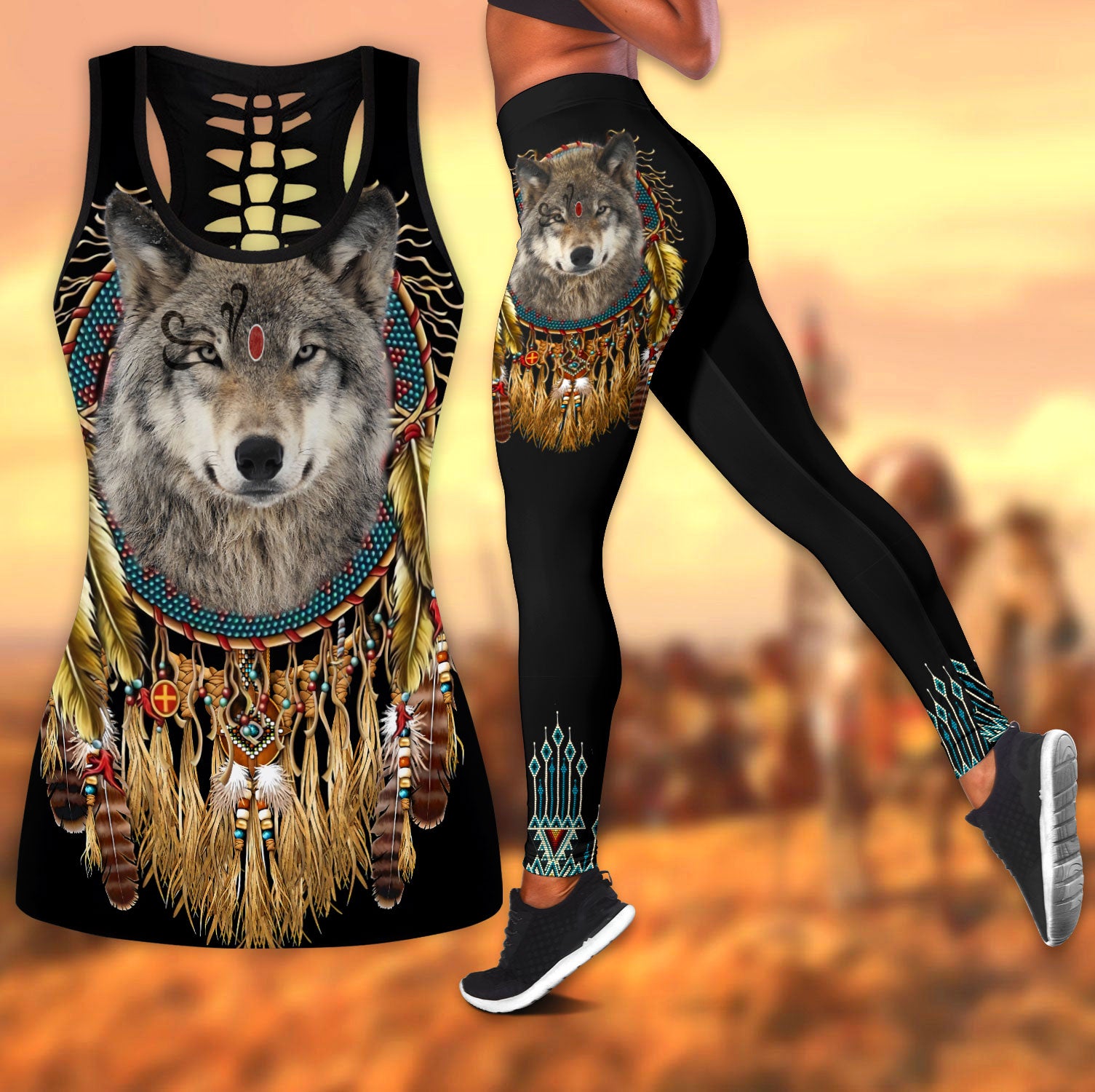 Native American 3D All Over Printed Legging + Hollow Tank