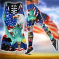 Happy Independence Day United States of America 3D All Over Printed Legging + Hollow Tank