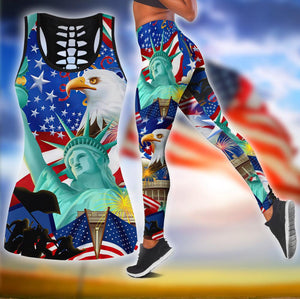 Happy Independence Day United States of America 3D All Over Printed Legging + Hollow Tank