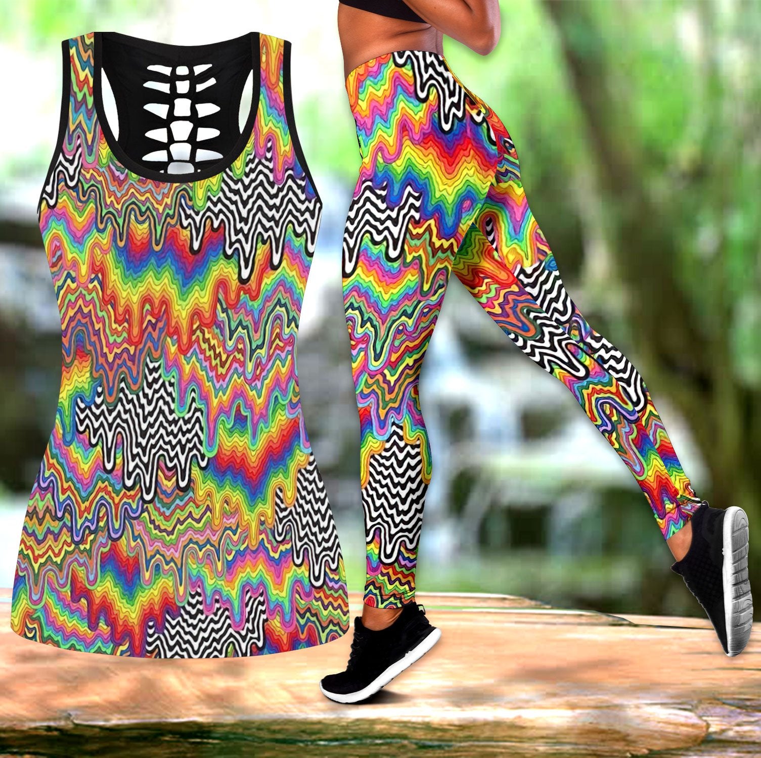 Hippie Wave Combo Hollow Tank Top And Legging Outfit NTN11182001