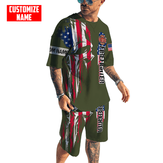 Customize Name Firefighter Combo T-Shirt And Board Short