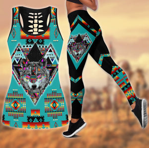 Wolf Native American 3D All Over Printed Legging + Hollow Tank