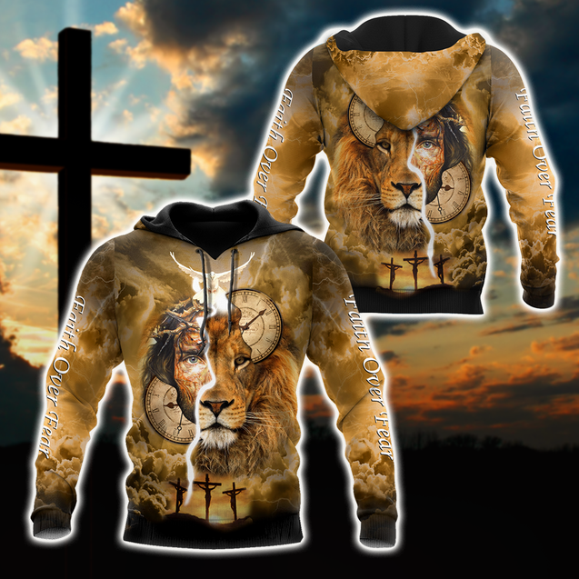 Failth Over Fear Lion Jesus 3D All Over Printed Shirts TNA22032101