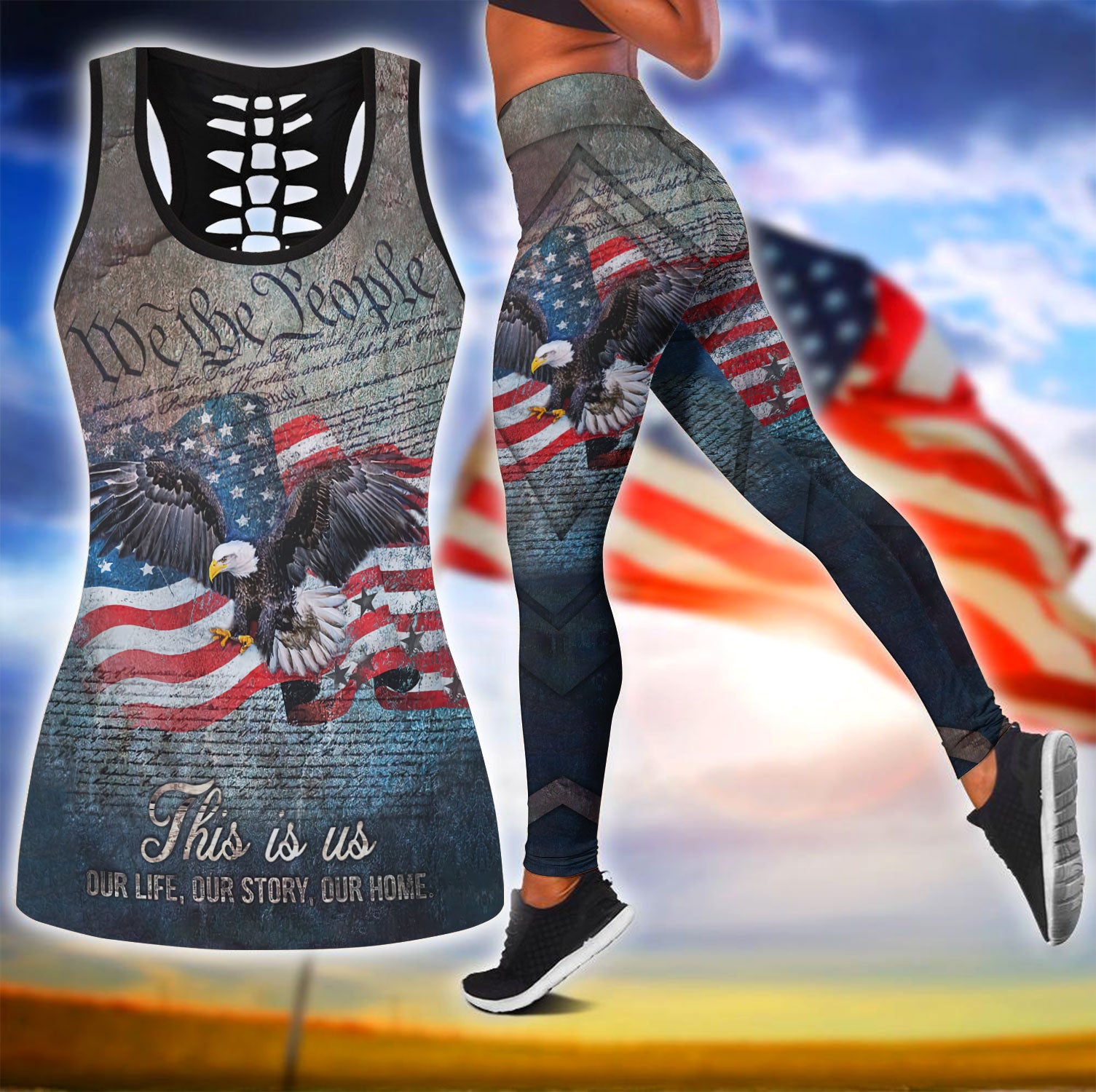 American 3D All Over Printed Legging + Hollow Tank