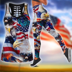 Happy Independence Day United States of America 3D All Over Printed Legging + Hollow Tank