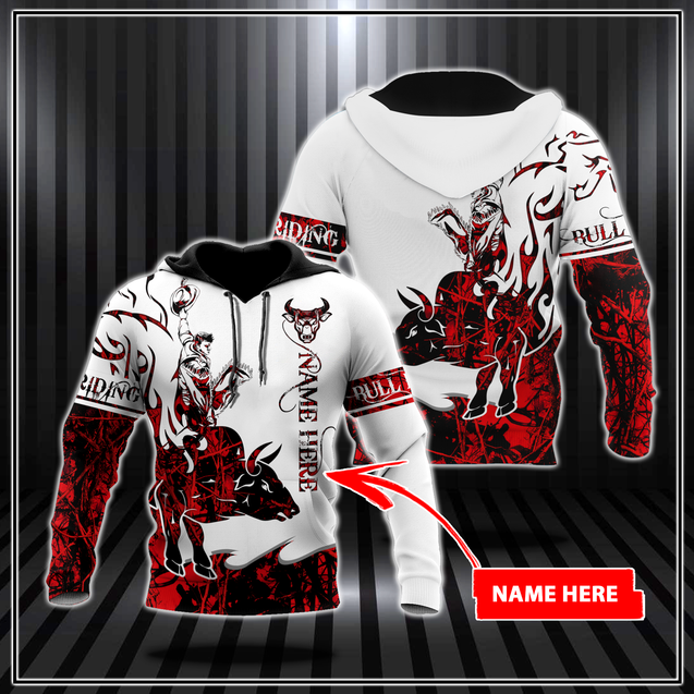 Personalized Name Bull Riding 3D All Over Printed Unisex Shirts Red Tattoo