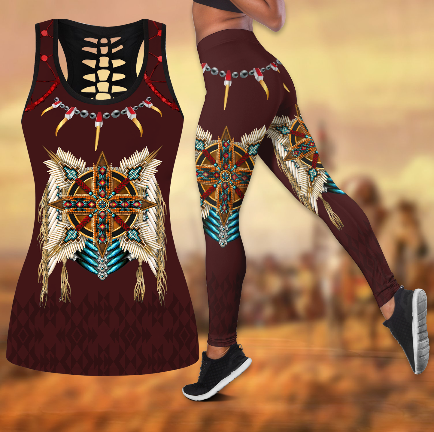 Native American 3D All Over Printed Legging + Hollow Tank