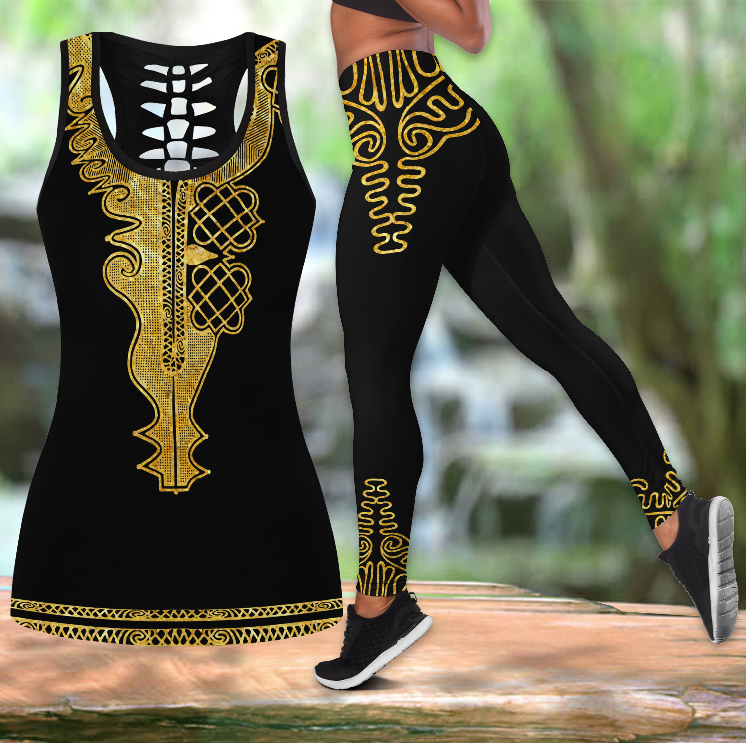 African Golden Dashiki Pattern 3D Over Printed Legging & Tank top ML
