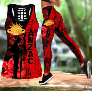 Premium Anzac Day New Zealand And Australia Culture Poppy Combo Tank Top + Legging TN