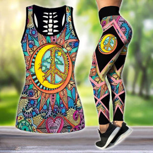 Premium Hippie Moon Peace Sign 3D Over Printed Legging & Tank Top