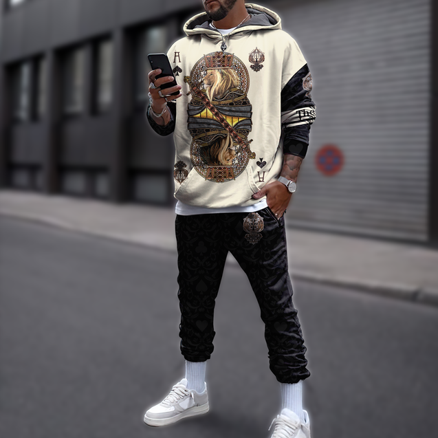 King Ace Spade Lion Poker 3D All Over Printed Combo Hoodie + Sweatpant
