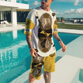 Yellow Alpha King Heart Lion 3D All Over Printed Combo T-Shirt BoardShorts