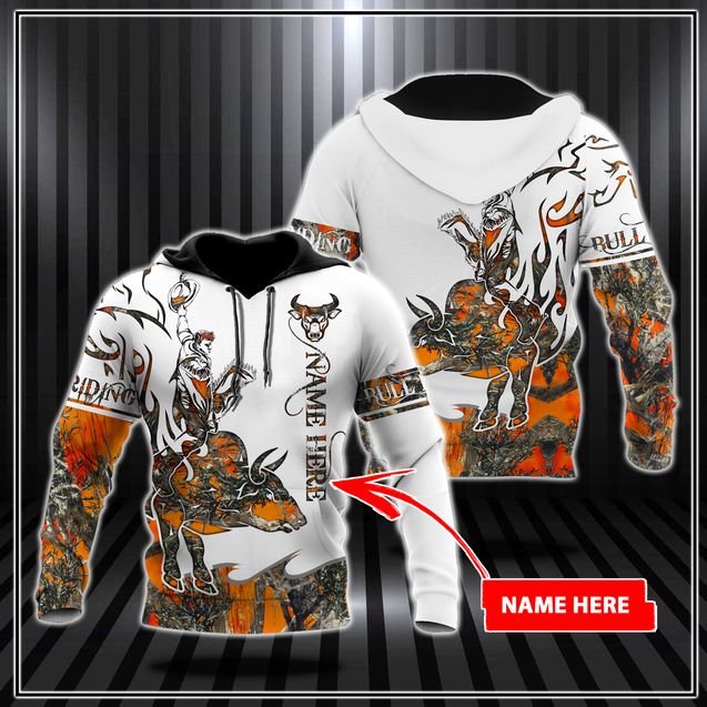 Personalized Name Bull Riding 3D All Over Printed Unisex Shirts Orange Tattoo