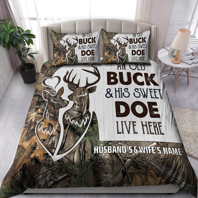 Love Gift Couple Deer Custom Name 3D Bedding Set LAM