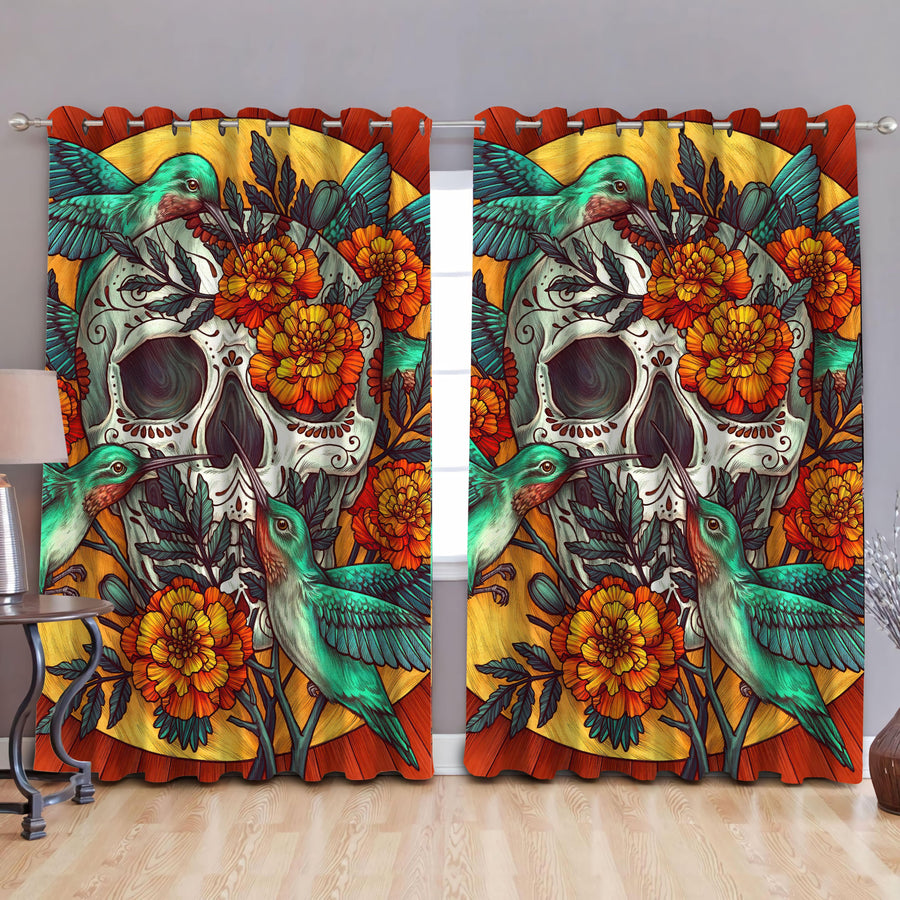 Hummingbird Skulls With Dahlia Flower Curtains DQB07202002-TQH-Curtains-TQH-52'' x 63''-Vibe Cosy™