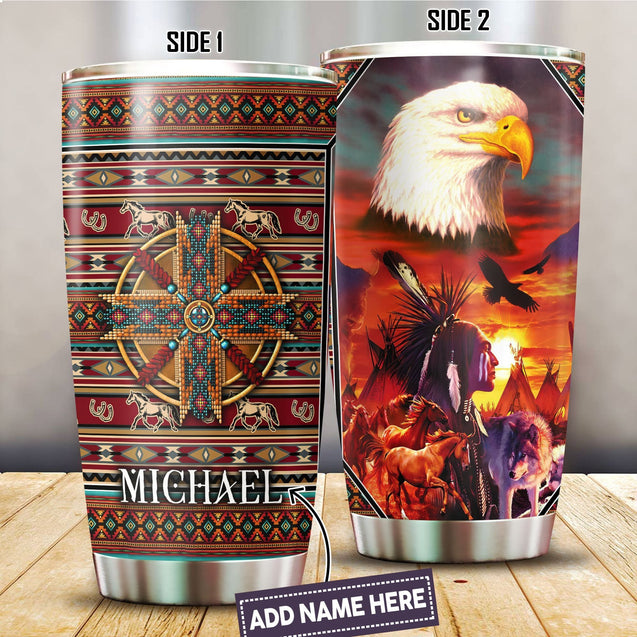 Customize Name Eagle Native American Steel Tumbler