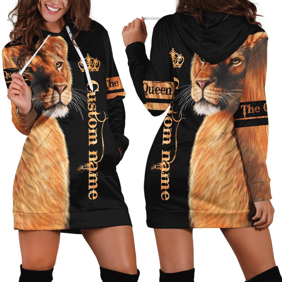 Customize Name Lion Queen 3D All Over Printed Hoodie Dress