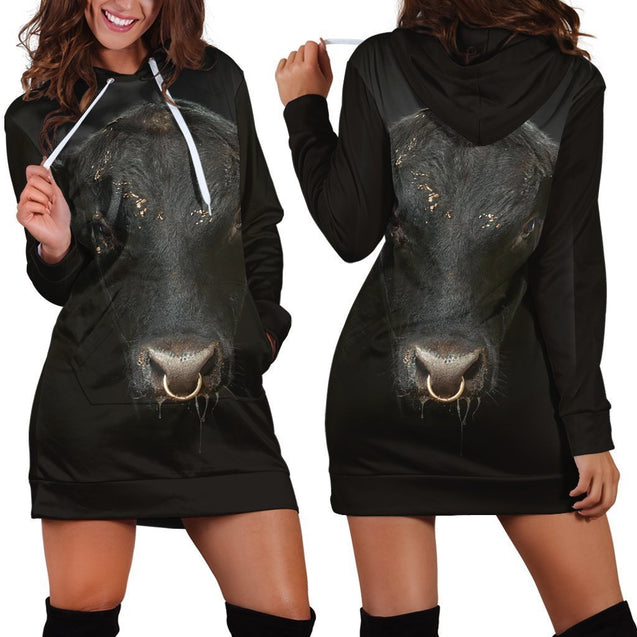 3D All Over Printed Black Cow Hoodie Dress-Apparel-HD09-Hoodie Dress-S-Vibe Cosy™