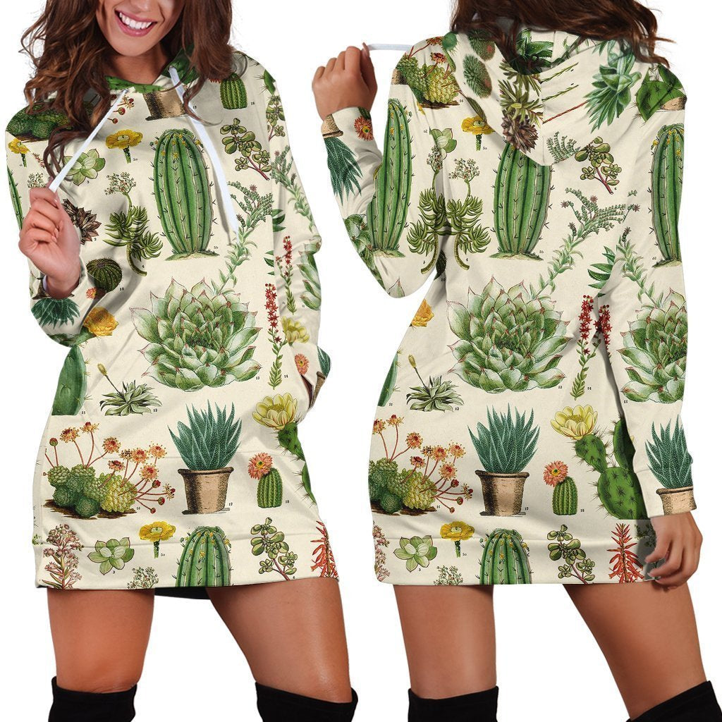 3D All Over Cacti Hoodie Dress-Apparel-NTH-Hoodie Dress-S-Vibe Cosy™