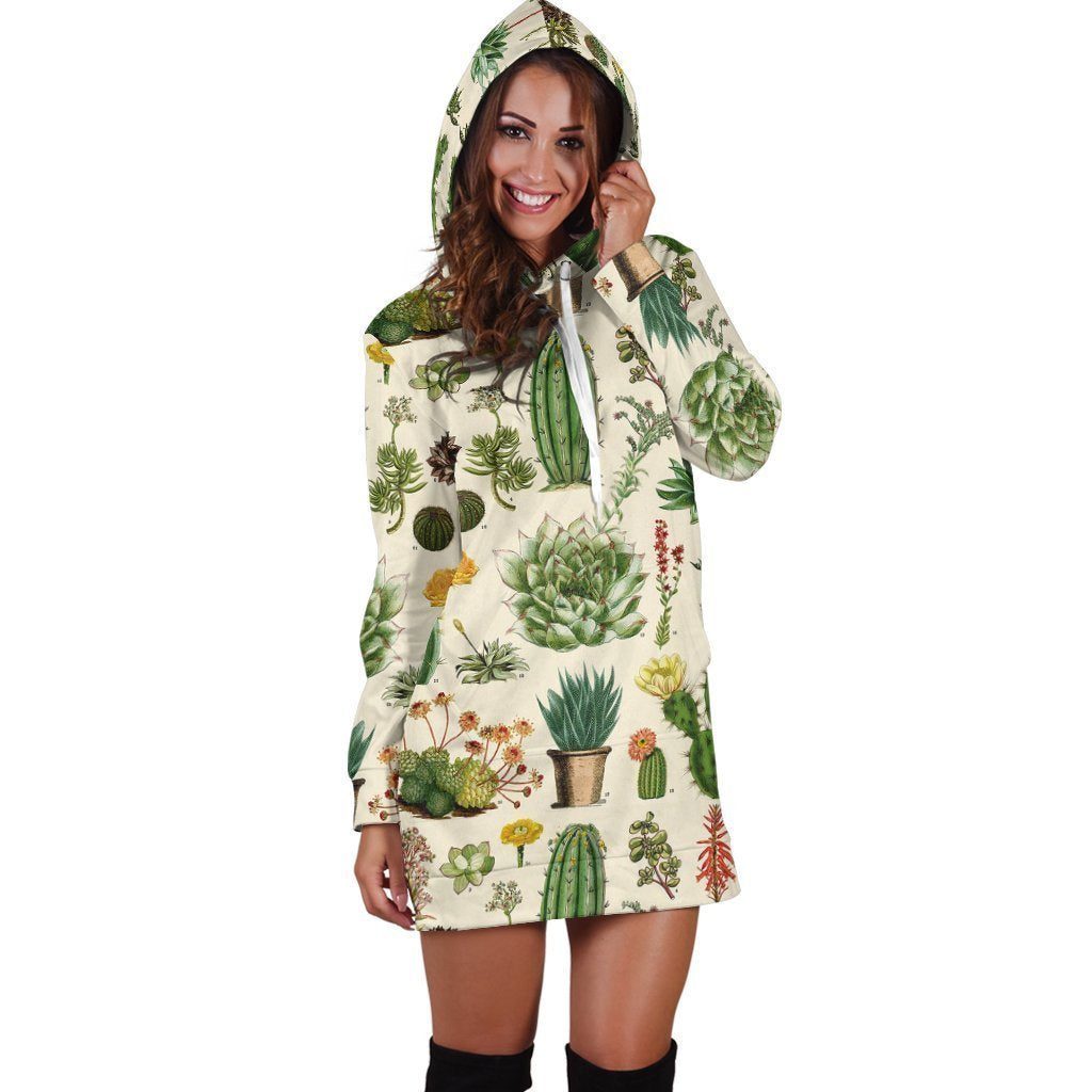 3D All Over Cacti Hoodie Dress-Apparel-NTH-Hoodie Dress-S-Vibe Cosy™