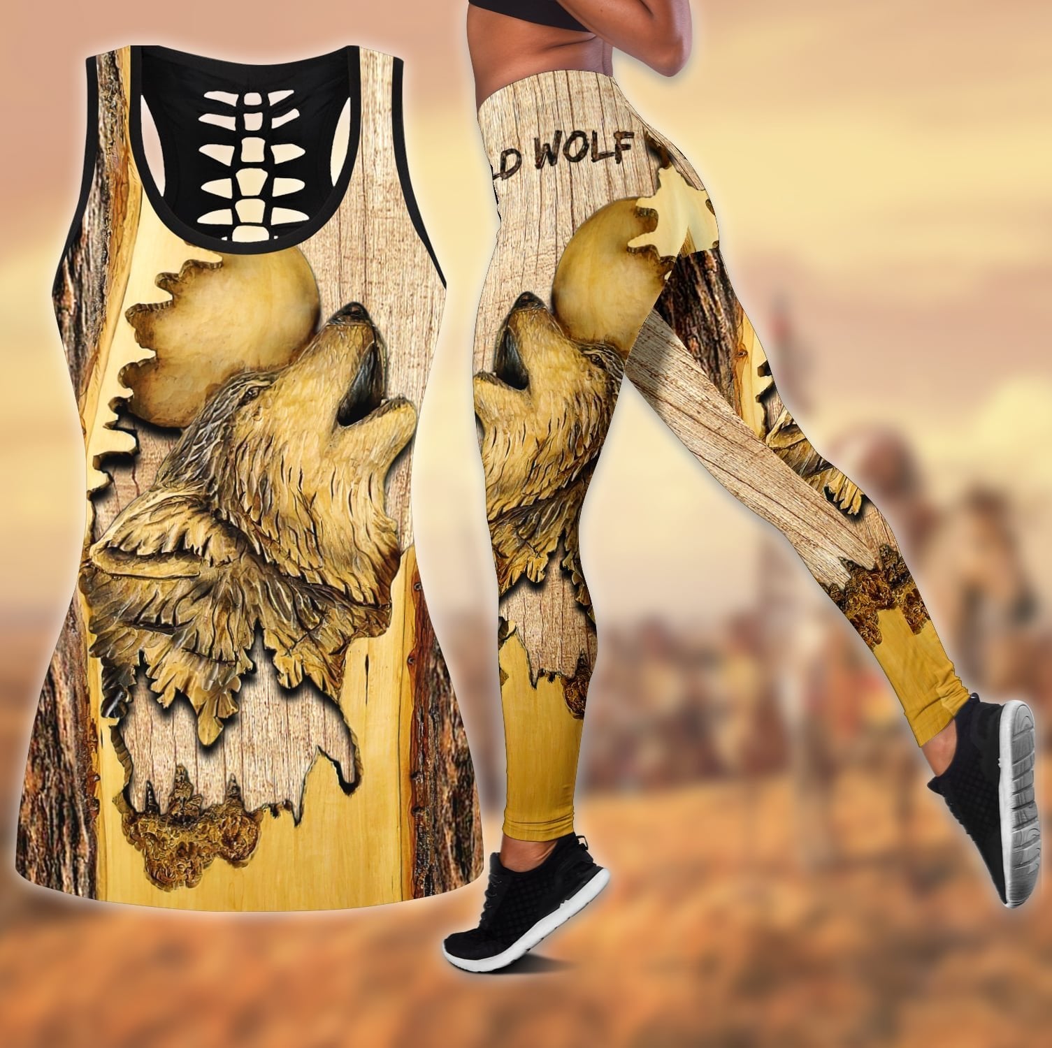 Wolf 3D All Over Printed Legging + Hollow Tank Combo