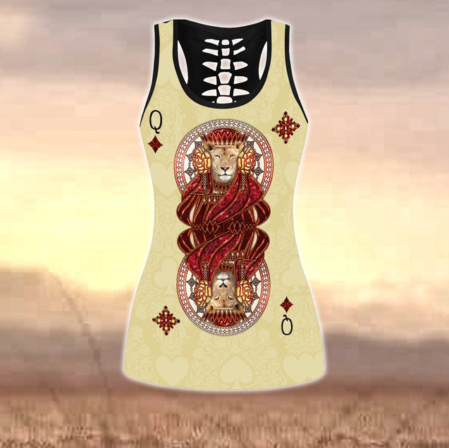 Lion Queen Poker 3D All Over Printed Legging + Hollow tank combo for Women