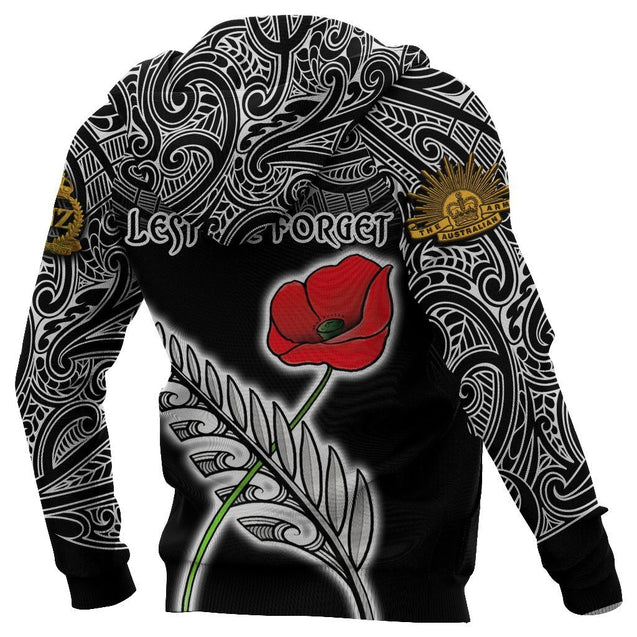 Anzac Australia and New Zealand Hoodie, Poppy Fern Lest We Forget Zipper Hoodie NNKANZ4-Apparel-PL8386-Hoodie-S-Vibe Cosy™