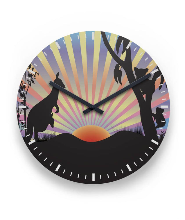 Australia Kangaroo And Koala Under Sunset Wall Clock K5-WALL CLOCKS-HP Arts-11" (Length across the face) x 0.45" (thickness)-Vibe Cosy™