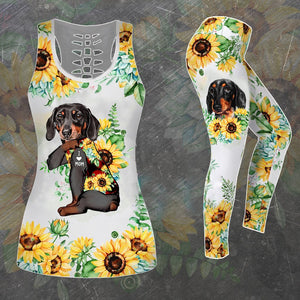 Dachshund Sunflower Combo Tank + Legging TA032431-Apparel-TA-S-S-Vibe Cosy™