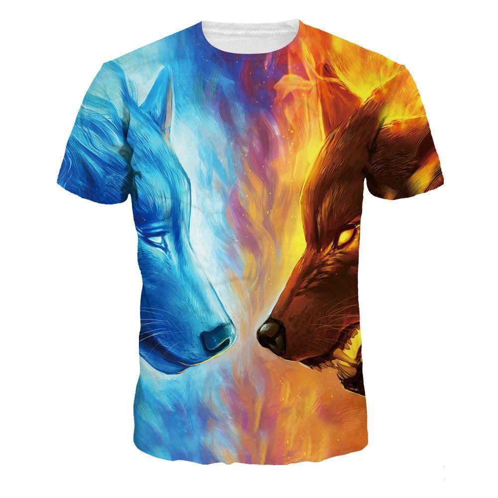 3D All Over Print blue and red wolf Hoodie-Apparel-HD09-T-Shirt-S-Vibe Cosy™